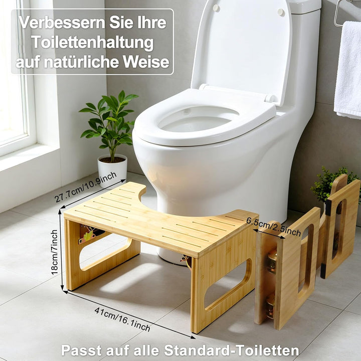 Natur-Bambus Toilettenhocker für Erwachsene – Klappbarer Kackhocker mit Rutschfester Oberfläche, erg