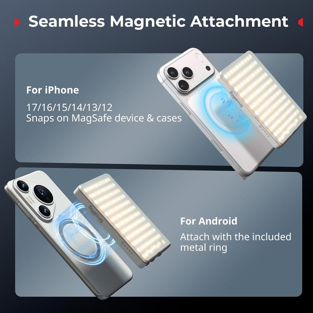 SMALLRIG M3 Magnetisches Selfie-Telefon-LED-Videolicht mit Clip, 120 LEDs 2000mAh Wiederaufladbar, 2