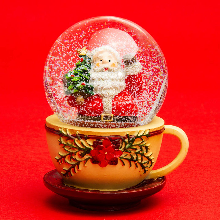 SIKORA SK12 Mittelgrosse Glas Deko Schneekugel Weihnachtsmann in der Tasse Weihnachtsdeko D:65mm, We