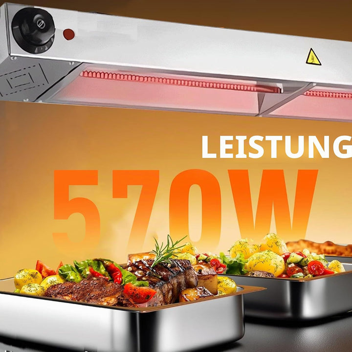 Wärmelampe Küche Gastro, Hängende Wärmebrücke Essen mit Drehknopf-Temperaturregelung, Edelstahl Wärm