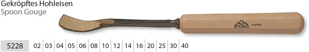 STUBAI Stemmeisen Stechbeitel Serie 52 - Form 28 | Gekröpftes Hohleisen 14 mm, mit Holzgriff, für Fi