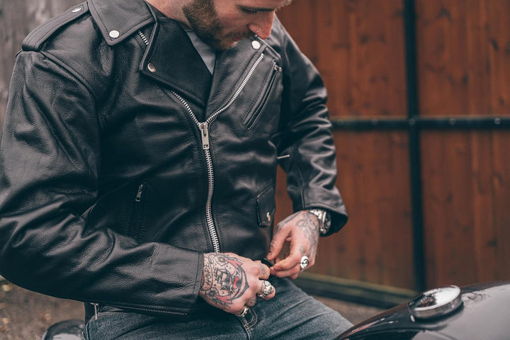 Motorrad lederjacke herren mit protektoren - Marlon Brando Retro Chopper Rockerjacke - Mit Original