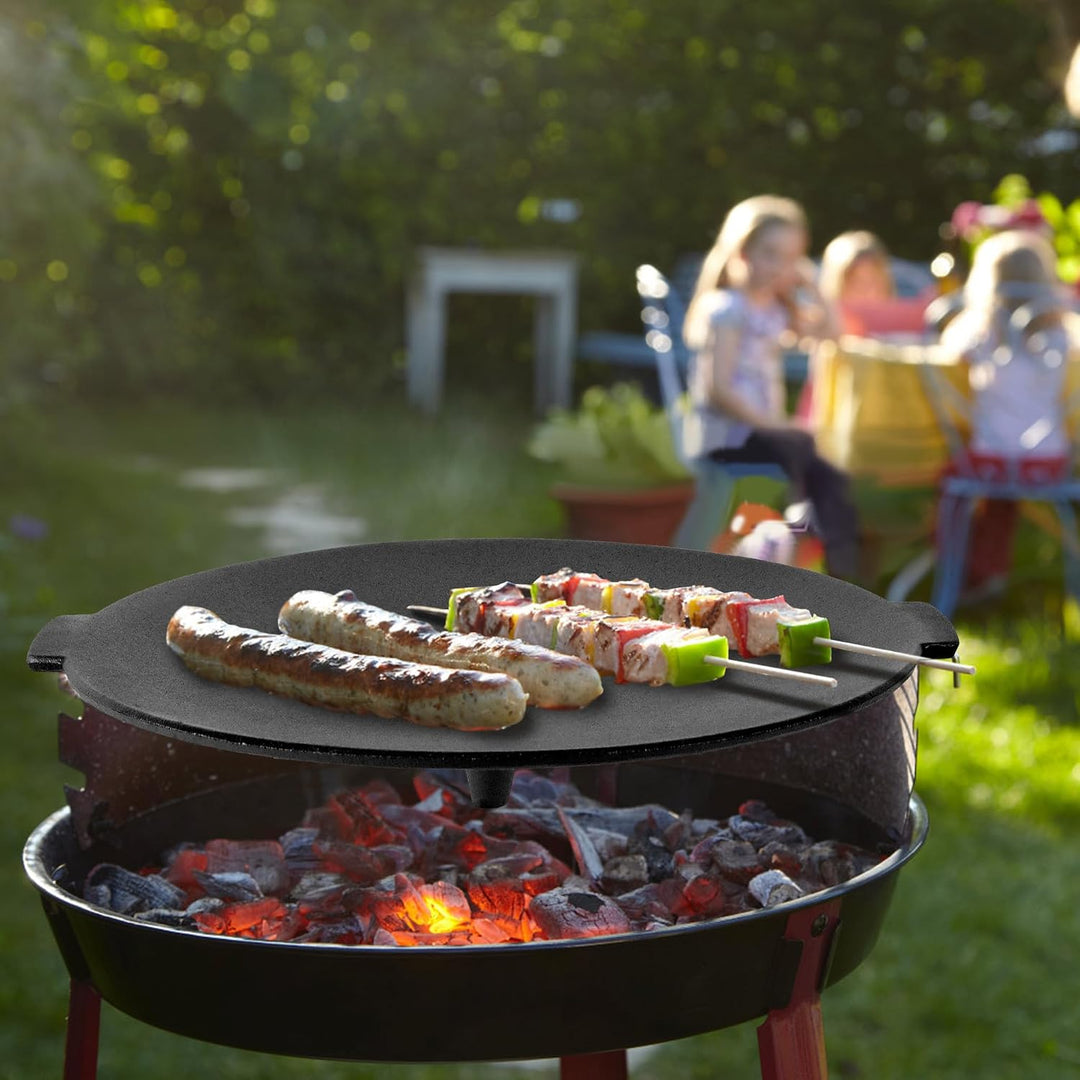 YRHome BBQ Gusseisen Grillplatte Rund Ø45 cm Dutch Oven Ständer Dreibein Grillplatte Grillpfanne mit
