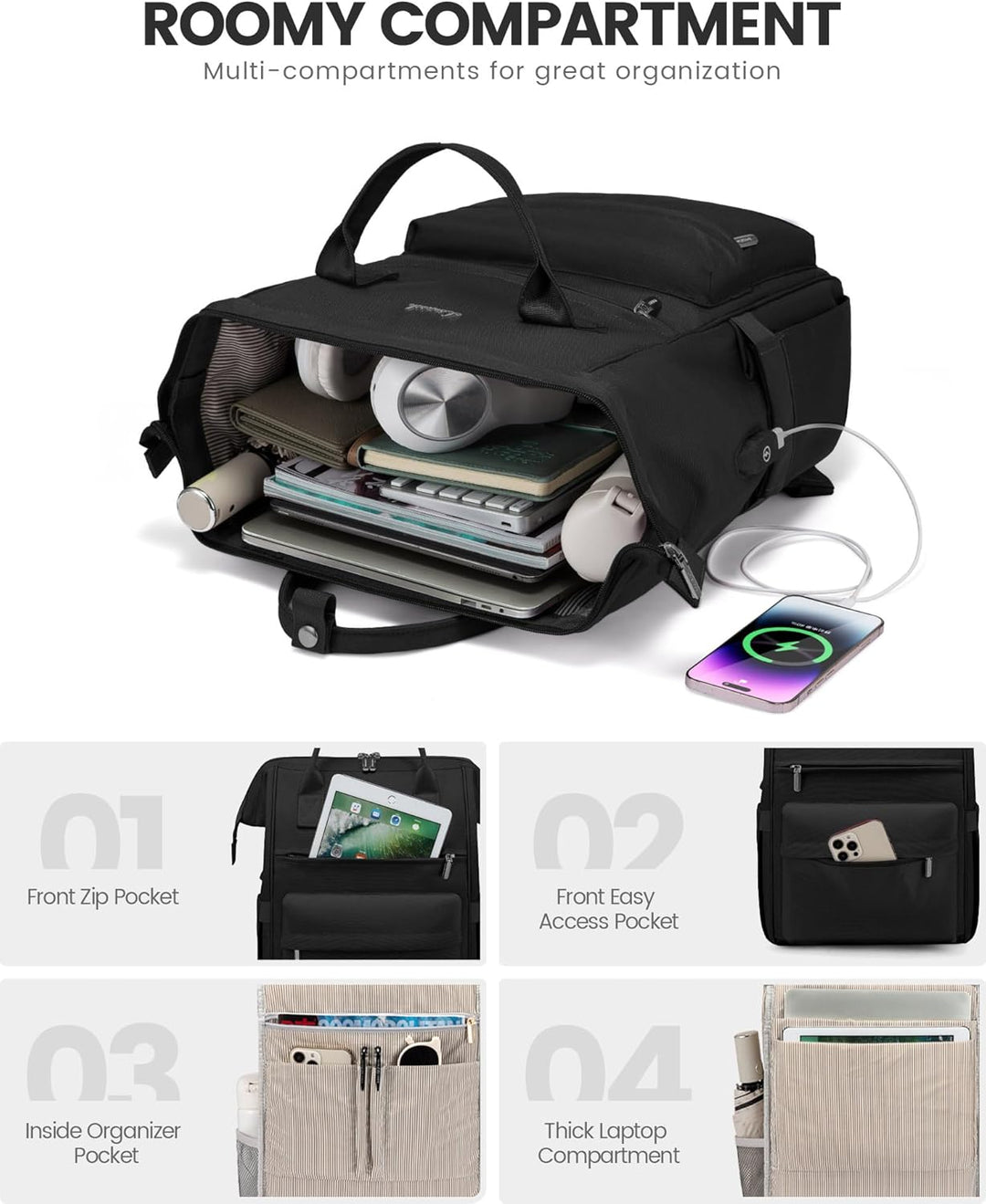 LOVEVOOK Schulrucksack Teenager Mädchen, 15,6 Zoll Laptop Schultasche Arbeitstasche Herren Damen, Wa