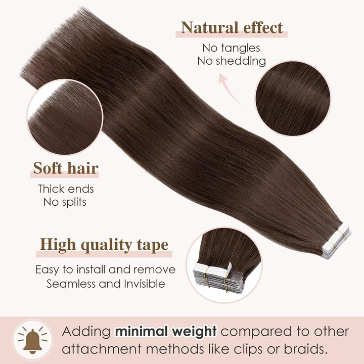 TESS Tape Extensions Echthaar 100g Mittelbraun 40 pcs Remy Human Hair Echthaar Extensions Tape 45 cm