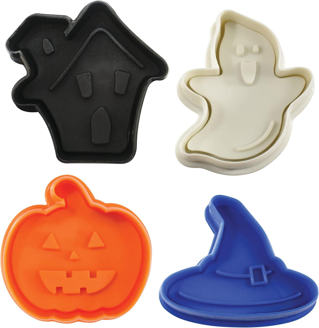 R&M Halloween Ausstechformen für Gebäck und Kekse, 4 Stück, verschiedene Designs und Farben, Spukhau