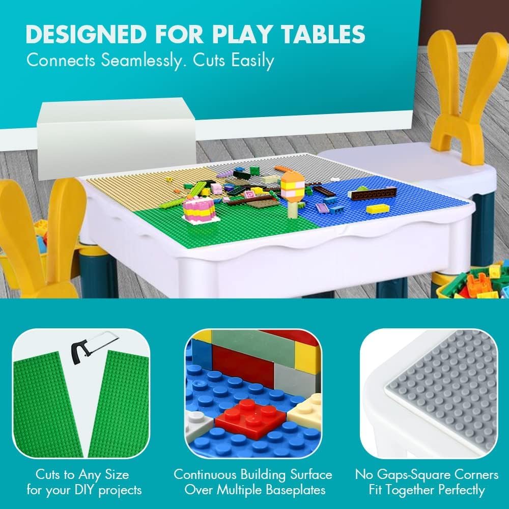 Lekebaby 16 Platten Set Bauplatte Kompatibel mit Meisten Marken, 25 * 25cm, Grüne Blaue Graue Sand G