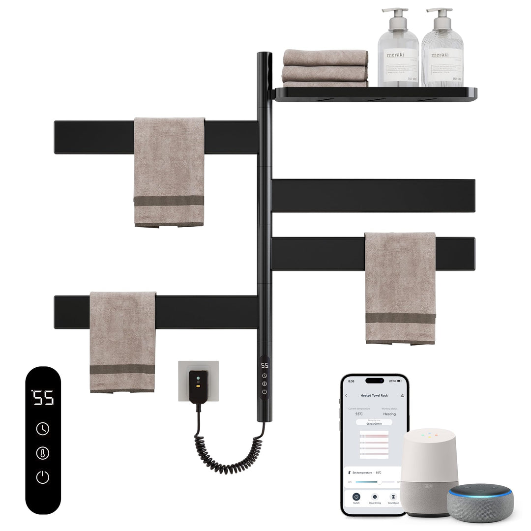 Handtuchheizkörper Elektrisch, 180° Drehung Badheizkörper Elektrisch mit Lagerregal, für Touch/APP/W
