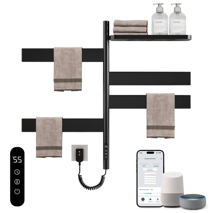 Handtuchheizkörper Elektrisch, 180° Drehung Badheizkörper Elektrisch mit Lagerregal, für Touch/APP/W