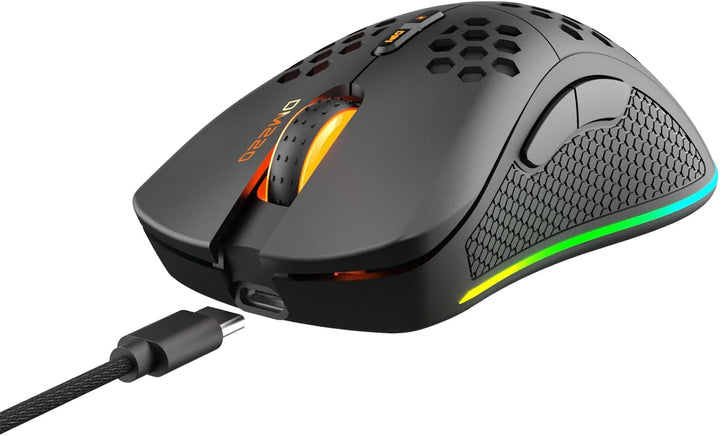 DELTACO GAMING DM220 Gaming-Maus drahtlose optische schwarz 7 Tasten 4800 DPI beleuchtet, wiederaufl