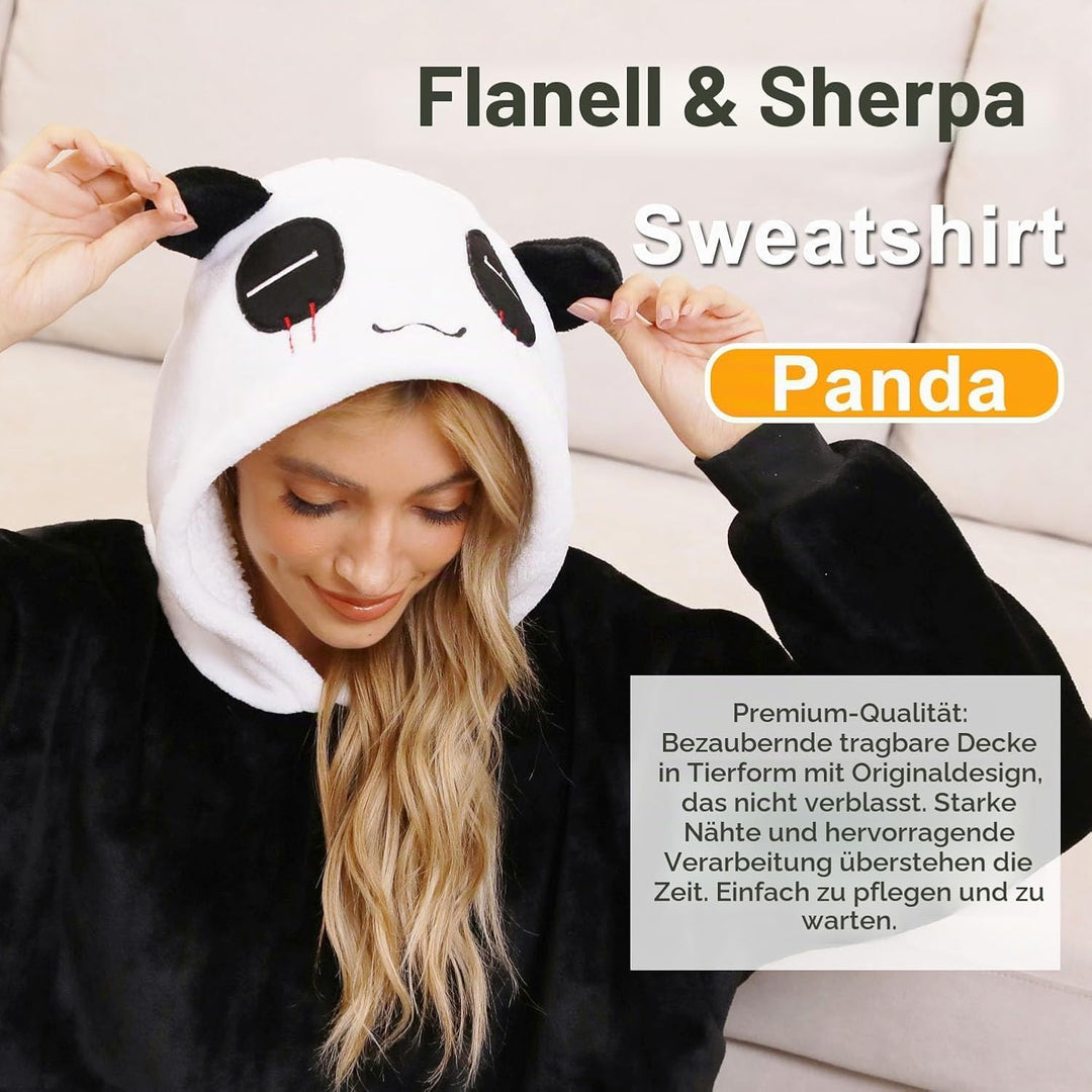 LATH.PIN Panda Übergrosse Decken-Hoodie Flanell mit Kapuze Pulloverdecke Sweatshirt Unisex Kapuzenpu