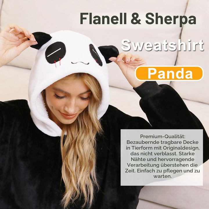 LATH.PIN Panda Übergrosse Decken-Hoodie Flanell mit Kapuze Pulloverdecke Sweatshirt Unisex Kapuzenpu