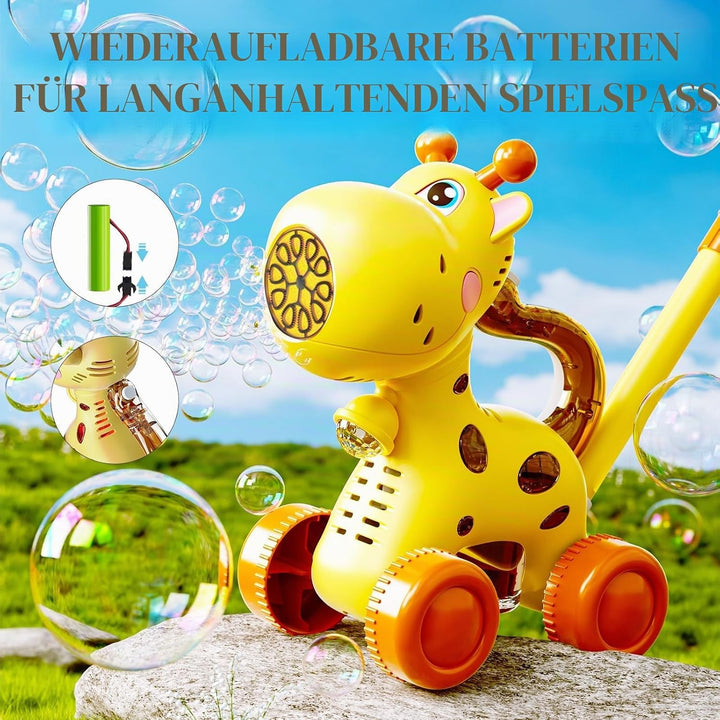 TOY PLAYER Giraffen-Bläschen-Rasenmäher für Kleinkinder, automatische Blasenmaschine für Kinder, Som