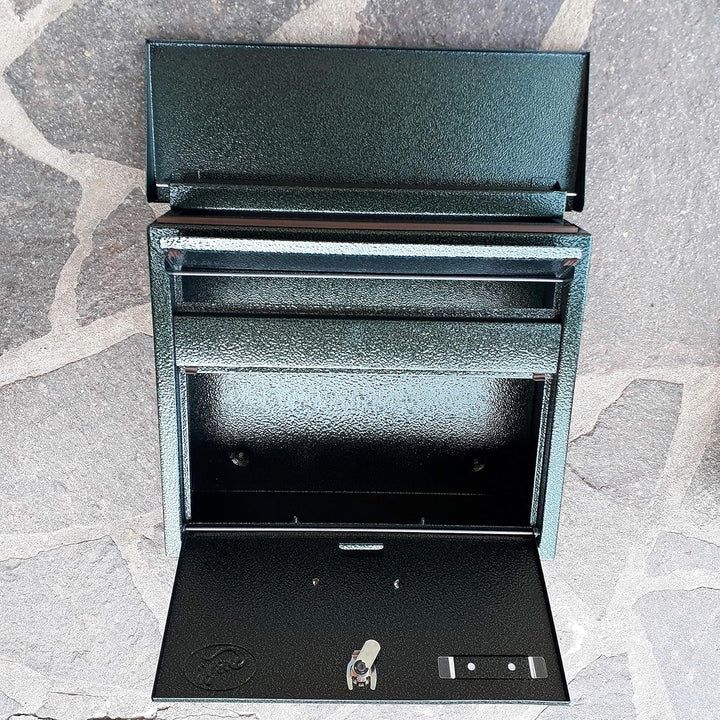 Grosser Briefkasten/Postkasten XXL Grün Dunkelgrün mit Abnehmbarer Zeitungsrolle Flachdach Katalogei