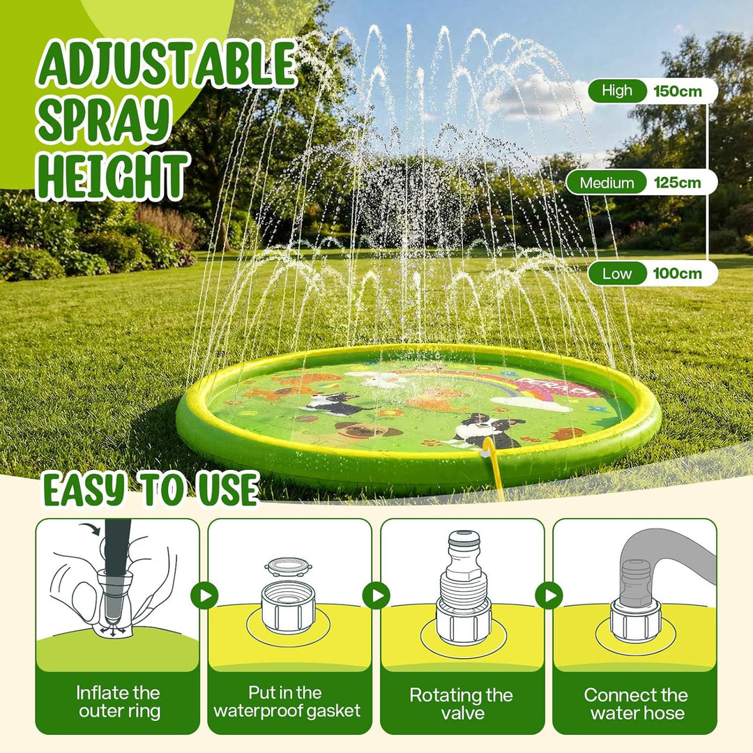 Peradix Splash Pad,Sprinkler Wasser-Spielmatte Anti-Rutsch Splash Play Matte Sommer Outdoor Garten K