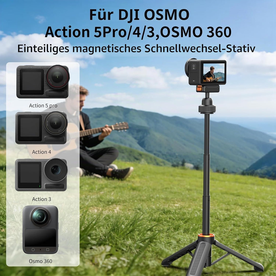 VRIG 40cm Mini Selfie Stick Stativ für DJI Osmo Action 5 Pro/4/3, 360°-Kopf-Verlängerungsstativ, mag