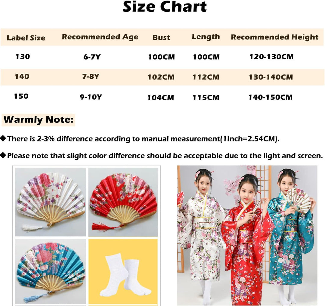 KRUIHAN Kimono Kinder,Satin Kimono Kleid,Kimono Morgenmantel Japanisch Kinder,Halloween Kostüm Mädch