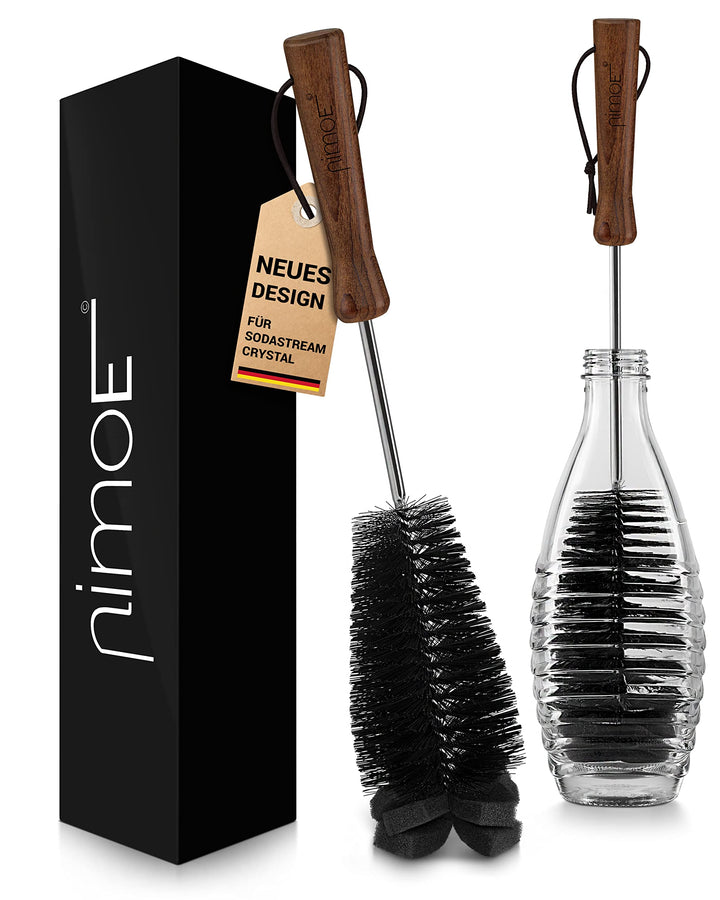 NIMOE® Designbrush - Kein verbiegen durch rostfreien Edelstahlmantel - Premium Flaschenbürste mit hy