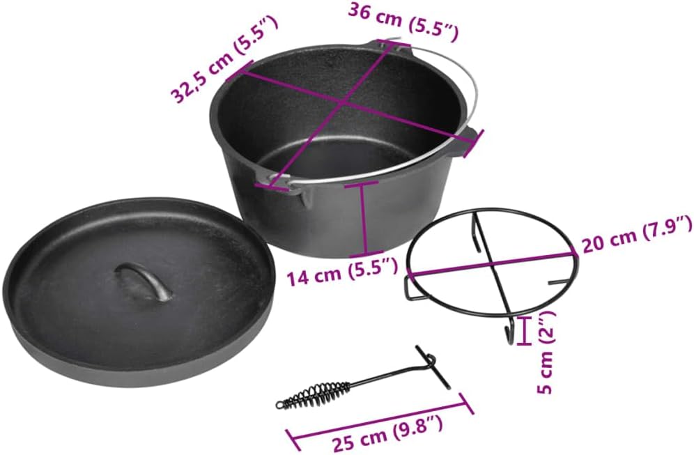 vidaXL Dutch Oven 9 QT, Topf, Kochtopf aus Gusseisen, Gusstopf, Bräter