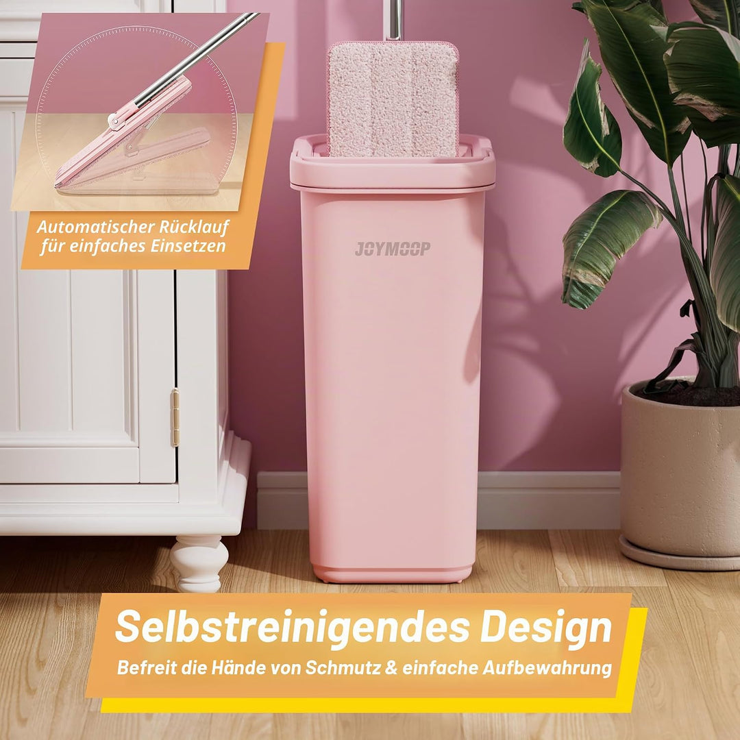 JOYMOOP Pink Mop und Eimer mit Wringer Set für zu Hause, mit 5 wiederverwendbaren Mikrofaser-Mopp-Pa