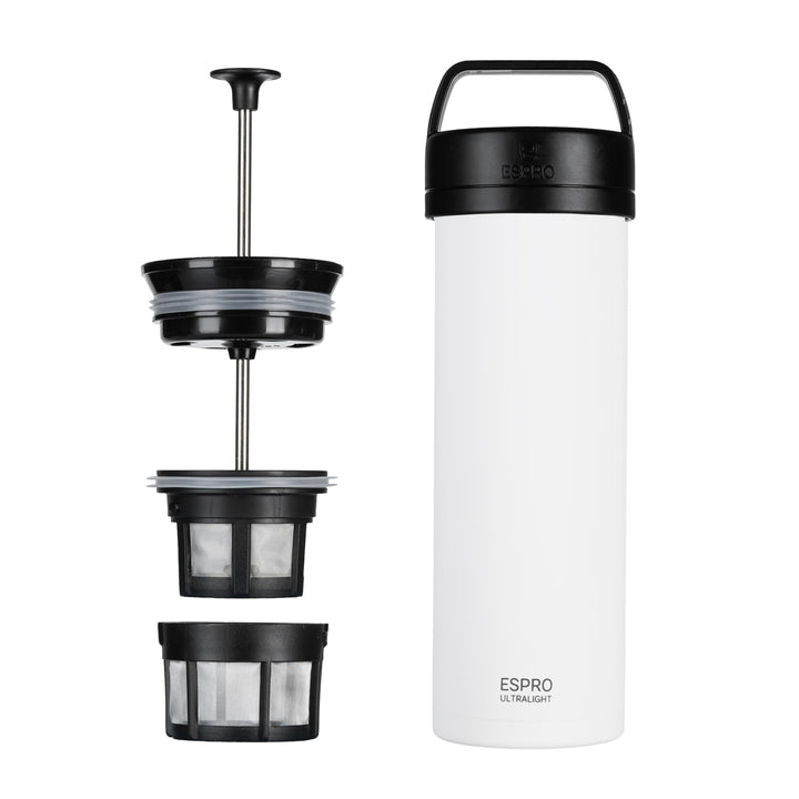ESPRO P0 Ultralight French Press to go, Edelstahl, 470 ml, Weiss | Vakuumisoliert, auslaufsicher. Fr