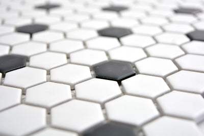 Mosaik Fliesen Mosaikfliesen Keramikmosaik Keramik Kachel Hexagon schwarz weiss matt | 10 Mosaikmatt