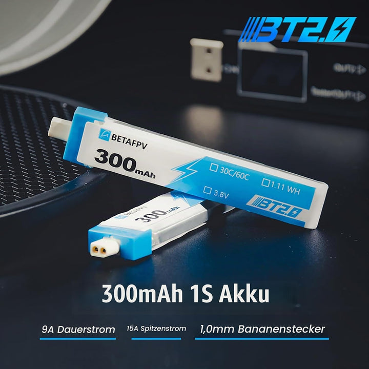 BETAFPV 8pcs BT2.0 300mAh 1S Lipo Batterie 3.8V 30C/60C FPV Lipo Akku mit 1.0mm Banana Anschluss für