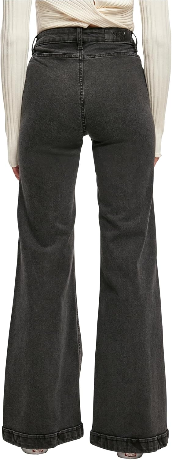 Urban Classics Damen Ladies Vintage Flared Denim Pants Hose 26 Black Washed, 26 Black Washed