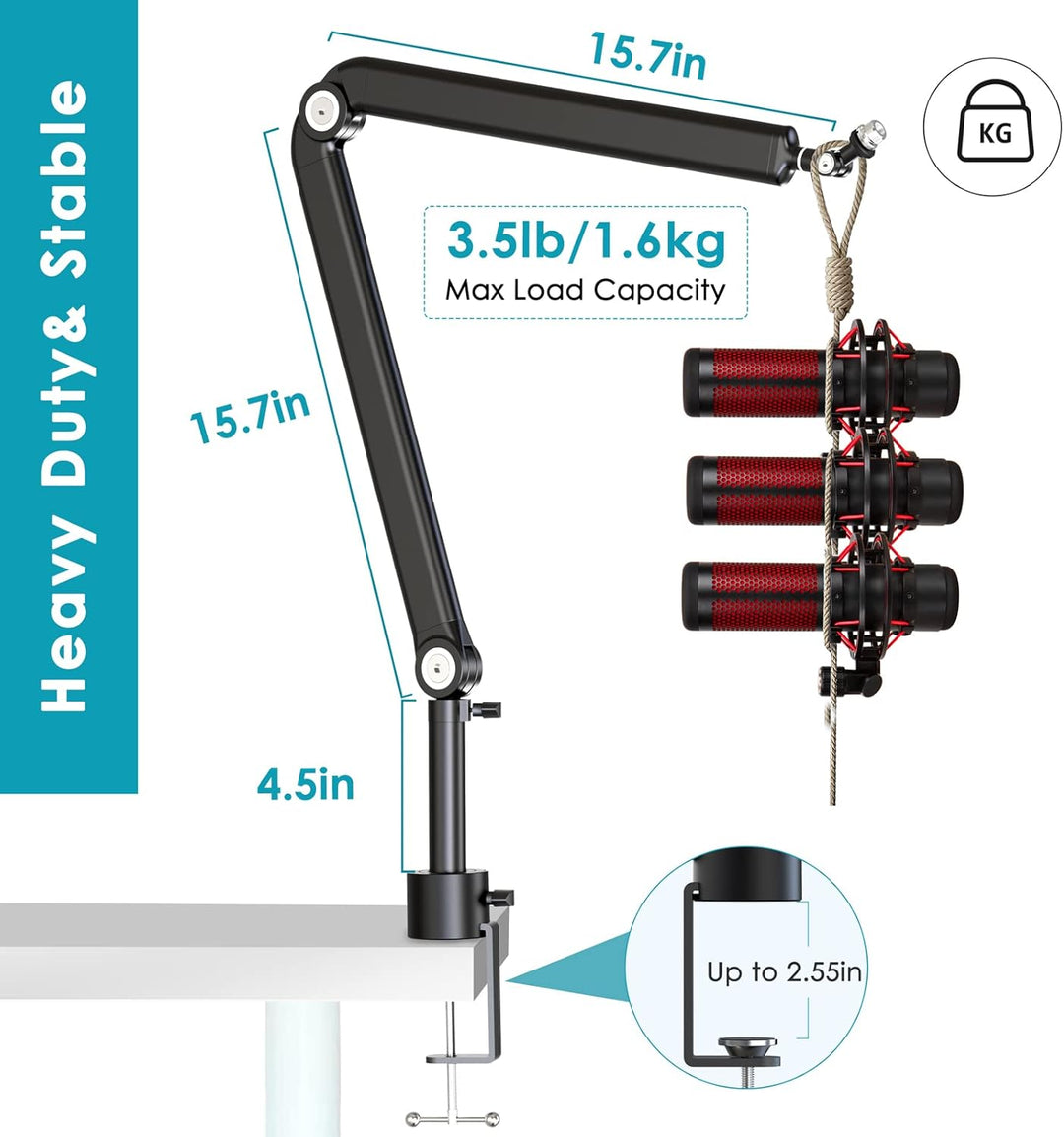 YOUSHARES Mikrofonarm Boom Arm, Universeller Mic Arm kompatibel mit Razer Seiren X, Razer Seiren Min