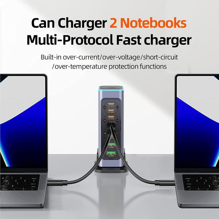660W USB C Ladegerät 8-Port Schnelles GaN Ladegerät 100W/30W USB C Ladestation mit bunten Lichtern M
