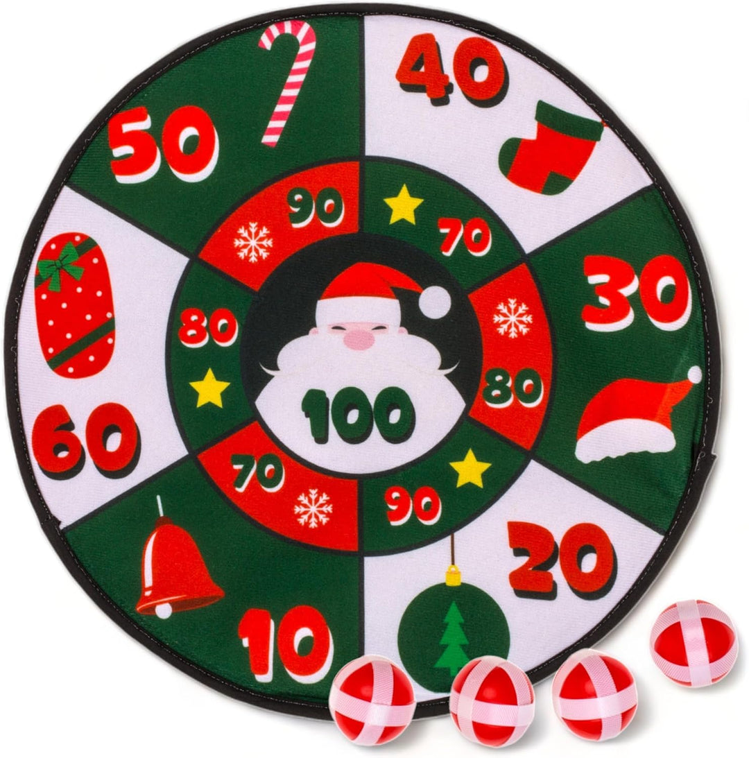 MIJOMA Weihnachts-Filz-Dartscheibe mit 4 Klettband-Bällen, Ø 35 cm - Perfekter Familienzeitvertreib