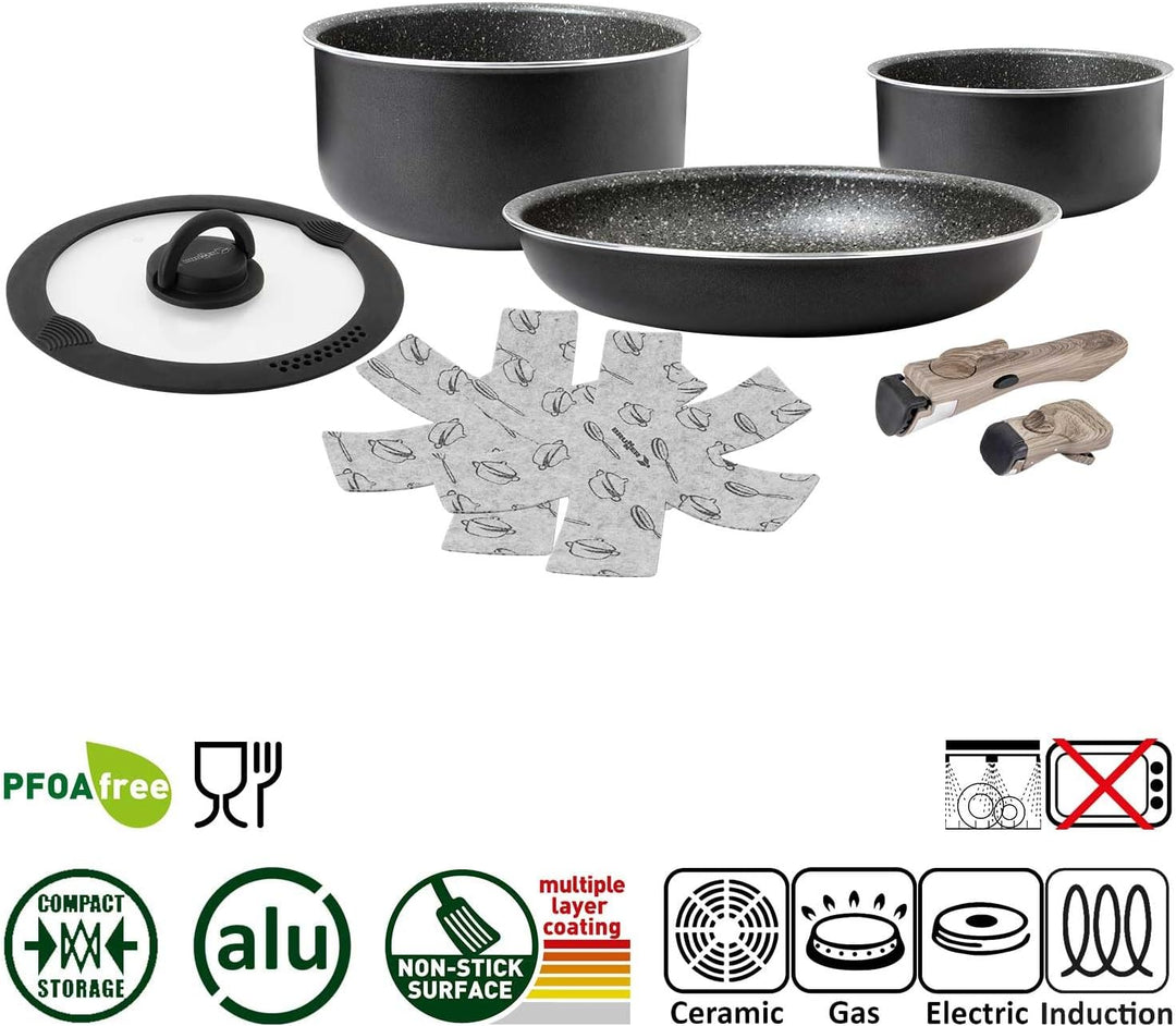 BRUNNER Camping Kochgeschirr-Set Alu (Töpfe und Pfannen) - ø 20, 22, 24, 26-cm Pirate Vakublock - 4