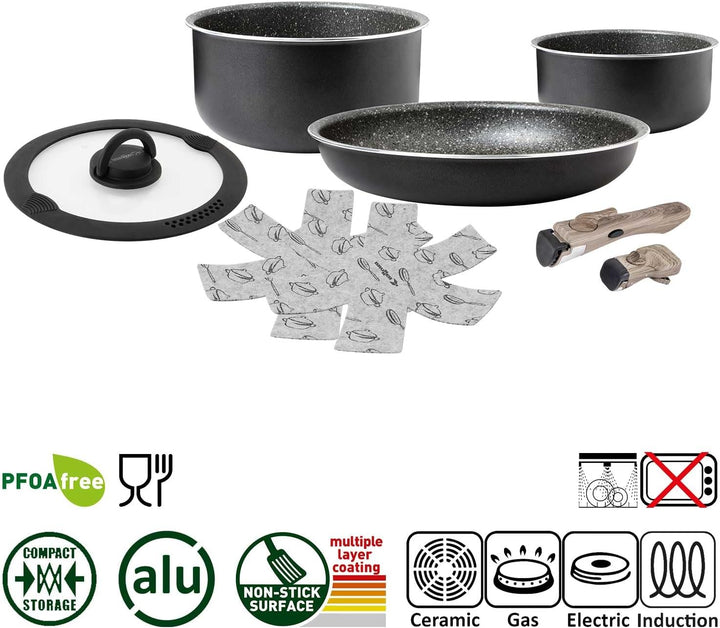 BRUNNER Camping Kochgeschirr-Set Alu (Töpfe und Pfannen) - ø 20, 22, 24, 26-cm Pirate Vakublock - 4