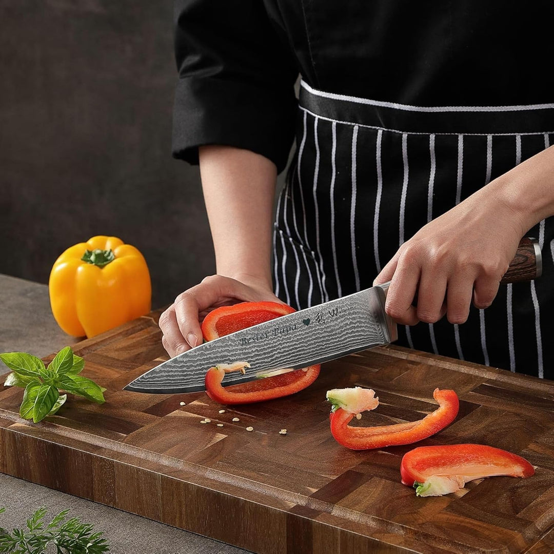 Wakoli EDIB 3er Damastmesser Set mit Gravur – Personalisiertes Messer-Set, Chefmesser, Nakiri & Allz