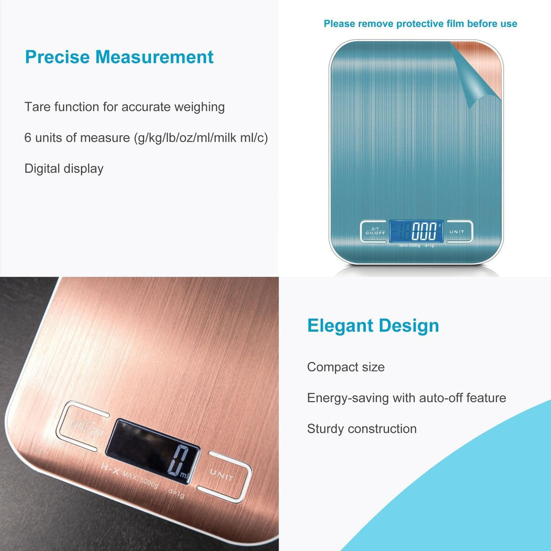 Digitale Küchenwaage 5 kg -ROSÉ GOLD- Wiederaufladbar per USB & Batteriebetrieb- Elektronische Waage