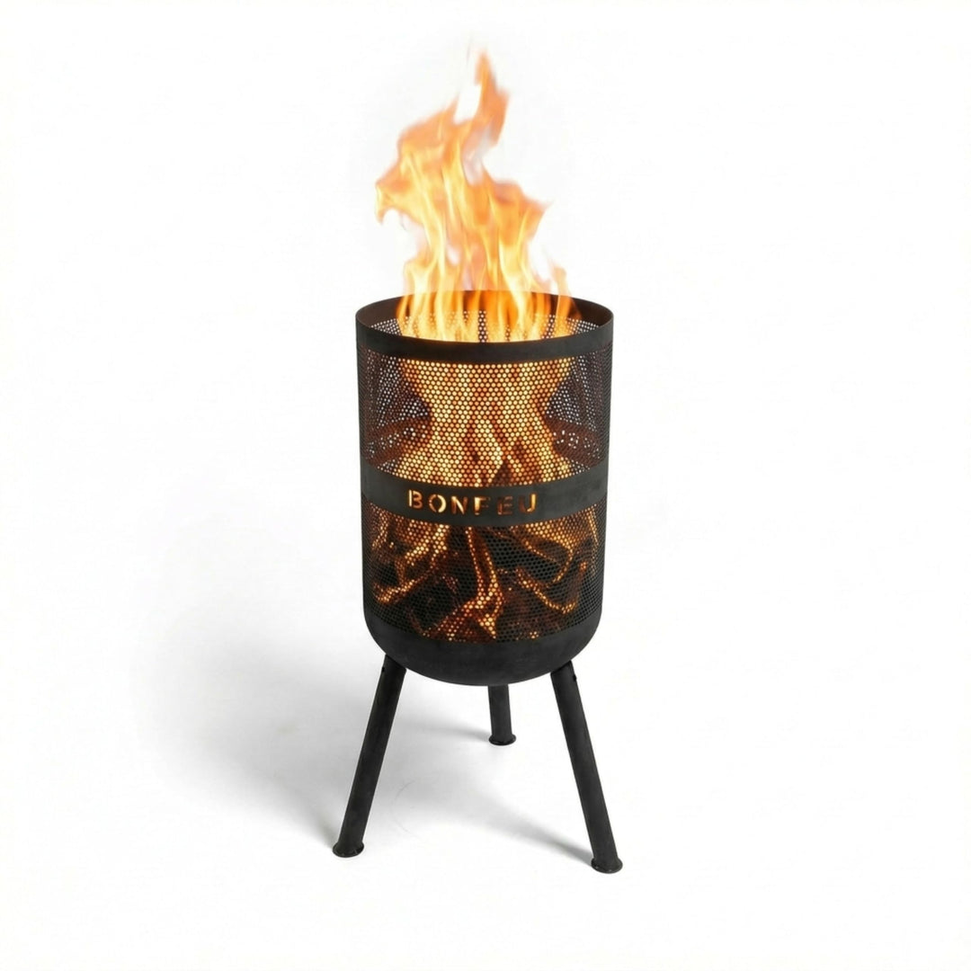 BonFeu Bonves Ø45cm Schwarz - Feuerkorb für den Garten - Feuertonne & Feuerstelle - aus stabilem Sta