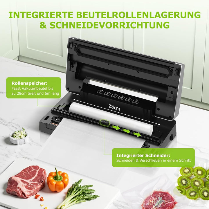 Bonsenkitchen Vakuumiergerät, 5-Modus-Vakuumierer mit Cutter und Rollenbeutelaufbewahrung, für Konti