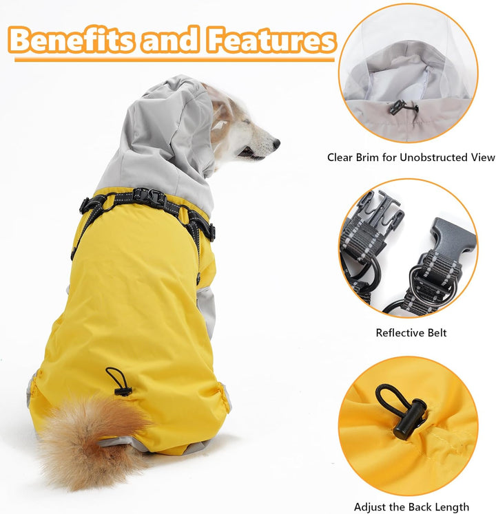 LIANZIMAU Regenmantel Hund Hunderegenmantel Wasserdicht mit Transparenter Kapuze - Reflektierender H