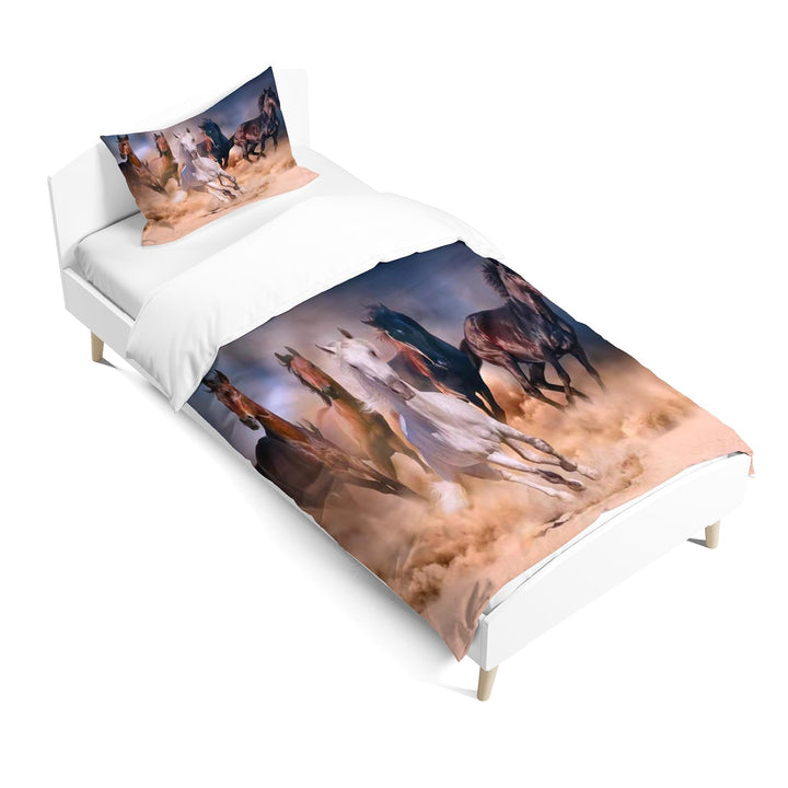JEFFEL Pferde Bettwäsche Set 135x200 cm, Kinderbettwäsche, Pferde Motiv 3D Tier Motiv, Mikrofaser, S