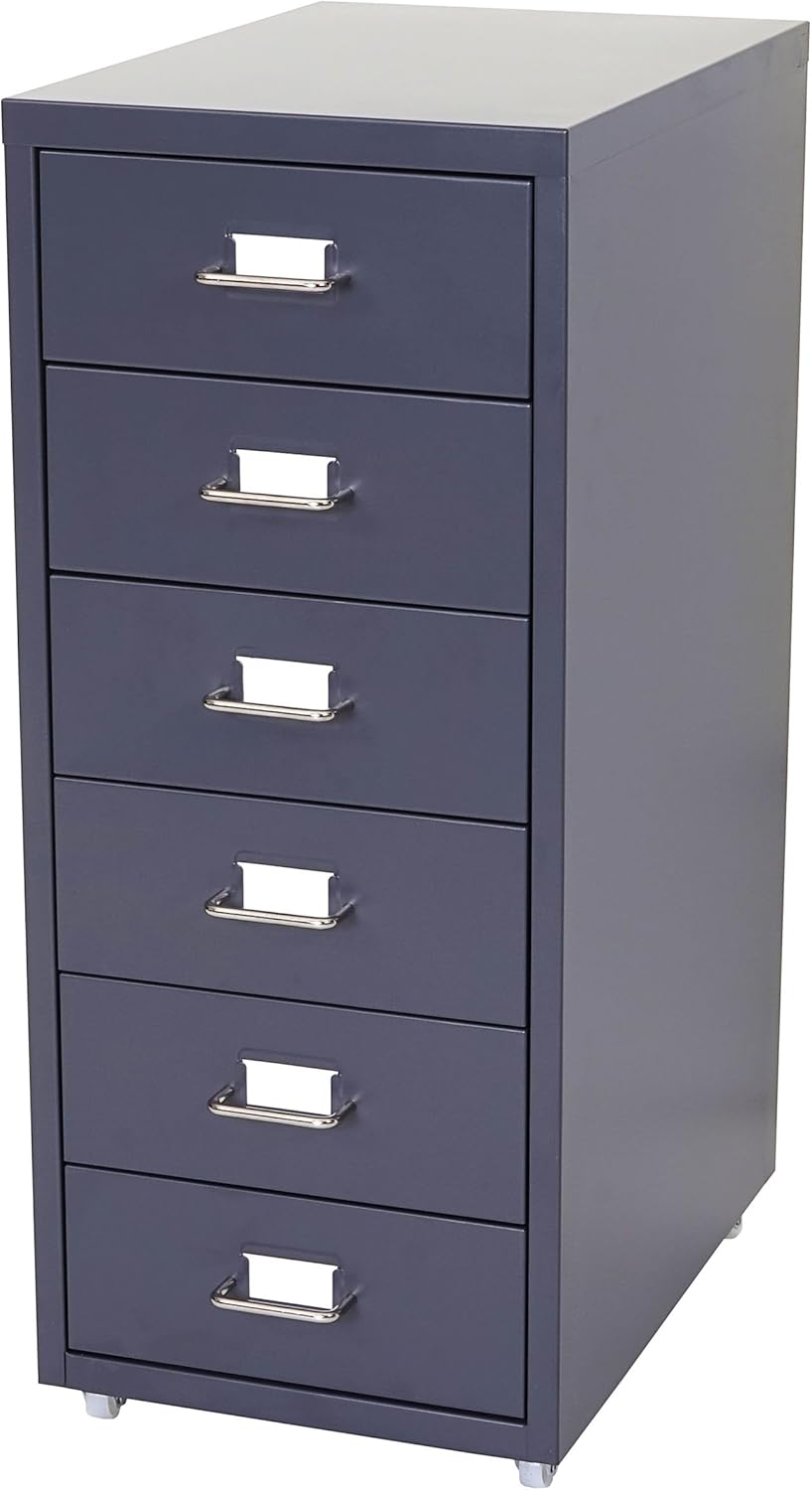 Mendler Rollcontainer Boston T851, Schubladenschrank Stahlschrank, 69x28x41cm 6 Schubladen - dunkelg