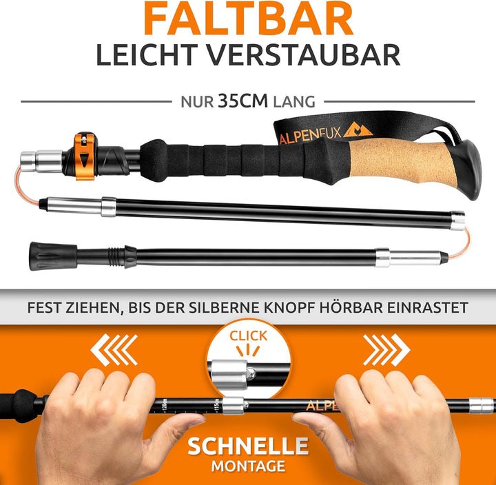 ALPENFUX® Premium Wanderstöcke faltbar, Trekkingstöcke, Nordic Walking Stöcke, leicht und verstellba