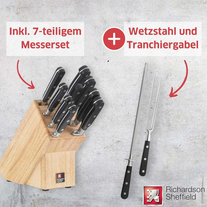 Richardson Sheffield V SABATIER Messerblock mit Messer Set, 10-teilig, scharfe Messer, Chrom-Molybdä
