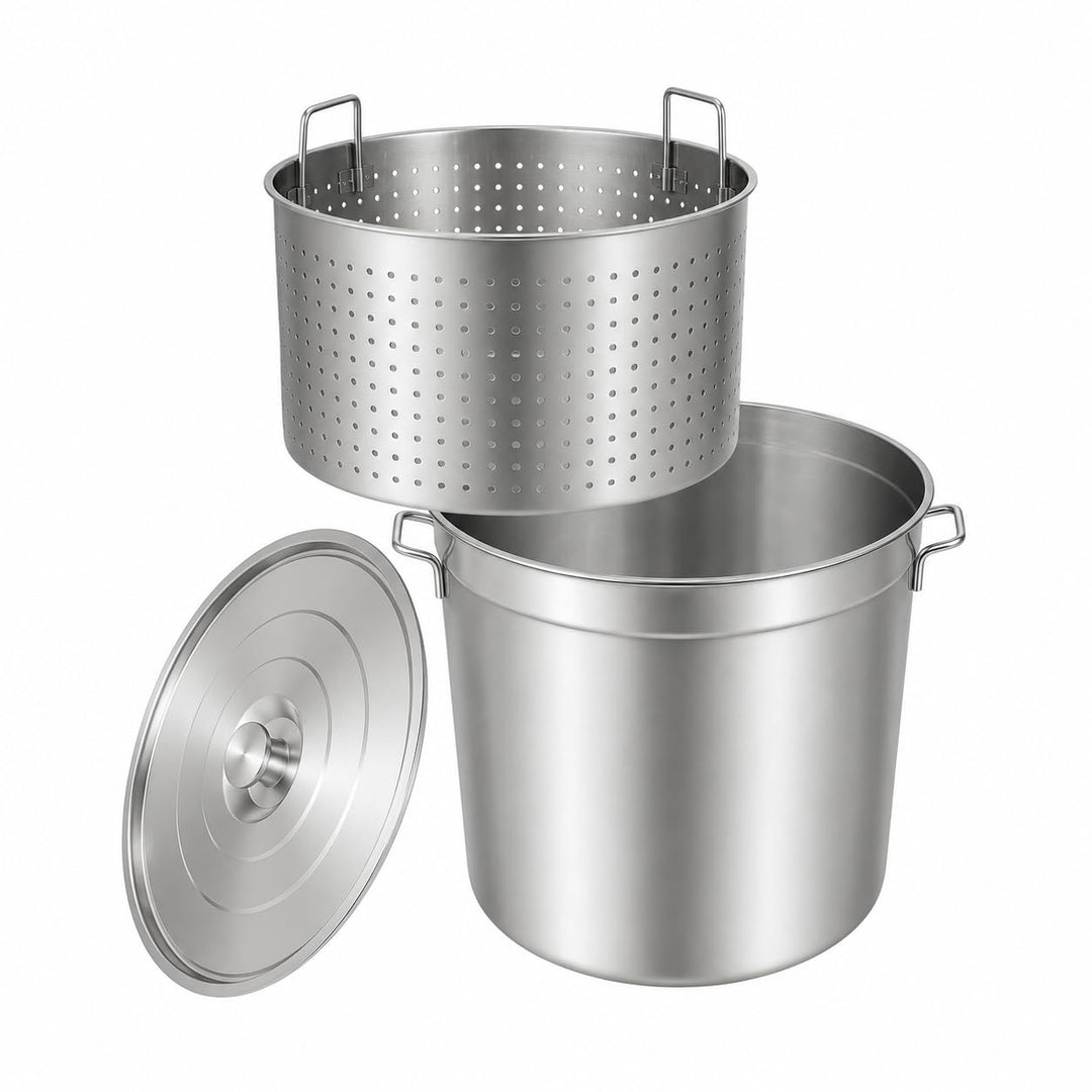 100L Suppentopf mit Deckel und Siebkorb, Edelstahl Kochtopf Induktion Kompatibel, Grosser Gewerbetop