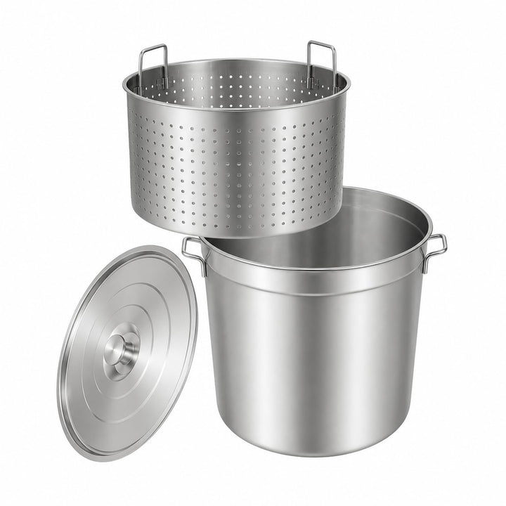 100L Suppentopf mit Deckel und Siebkorb, Edelstahl Kochtopf Induktion Kompatibel, Grosser Gewerbetop