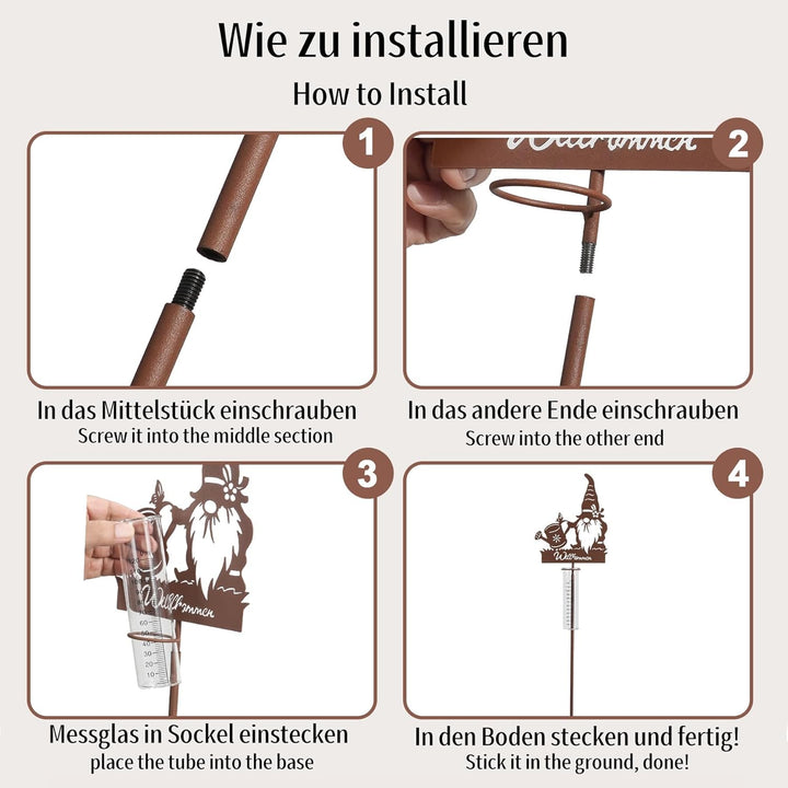Regenmesser für Garten Dekorativer Niederschlagsmesser mit Erdspiess, Regenwassermesser Glas auf Gar