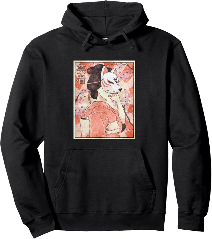 Geisha Kitsune Fuchsmaske Japanische Ästhetik Pullover Hoodie