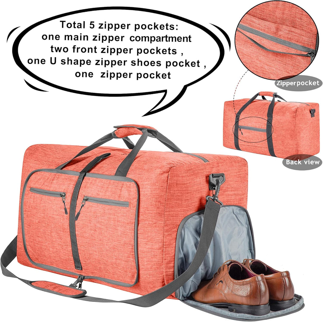 Vomgomfom 65L Reisetasche mit Schuhfach, Grosse Falttasche für Camping, Reisen, Fitness, Rosa K Rosa