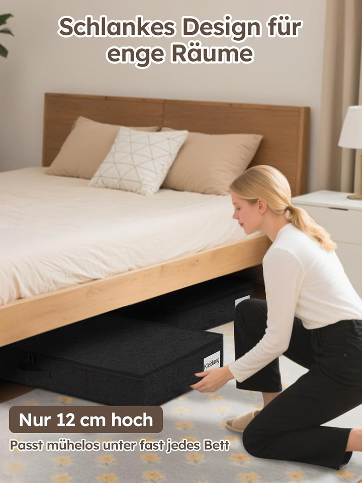 JUPELI Unterbett Aufbewahrungsbox 80×40×12 cm – faltbare Unterbettkommode aus Stoff mit Reissverschl