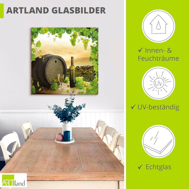 ARTland Glasbilder Wandbild Glas Bild einteilig 50x50 cm Quadratisch Landschaft Natur Wein Obst Trau