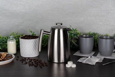 Café Stål Belmont Doppelwandiger Kaffeebereiter aus hochwertigem 18/10 Edelstahl – 8 Mokktassen, 1L,